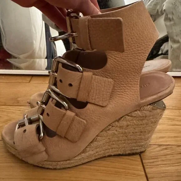 Alexander Wang ‘JO’ BUCKLE WEDGE SANDALS/ BLUSH New!! SIZE 39 - 8.5M - Picture 5 of 10